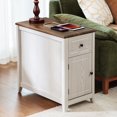 thumbnail image 1 of CHIC HOUSE Tables d'Extrémité pour Salon avec Station de Recharge, Table de Chevet Style Ferme pour Chambre avec Tiroir de Rangement, Tables d'Appoint Étroites Tables d'Accent, Petites Tables pour Petits Espaces, Brun et Chêne, 1 of 11
