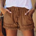 thumbnail image 4 of Pantalones Cortos Vaqueros Elásticos de Cintura Media para Mujer, de Verano, Informales, con Bolsillos. Caqui L, 4 of 10