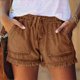 thumbnail image 4 of Pantalones Cortos Vaqueros Elásticos de Cintura Media para Mujer, de Verano, Informales, con Bolsillos. Caqui XL, 4 of 10