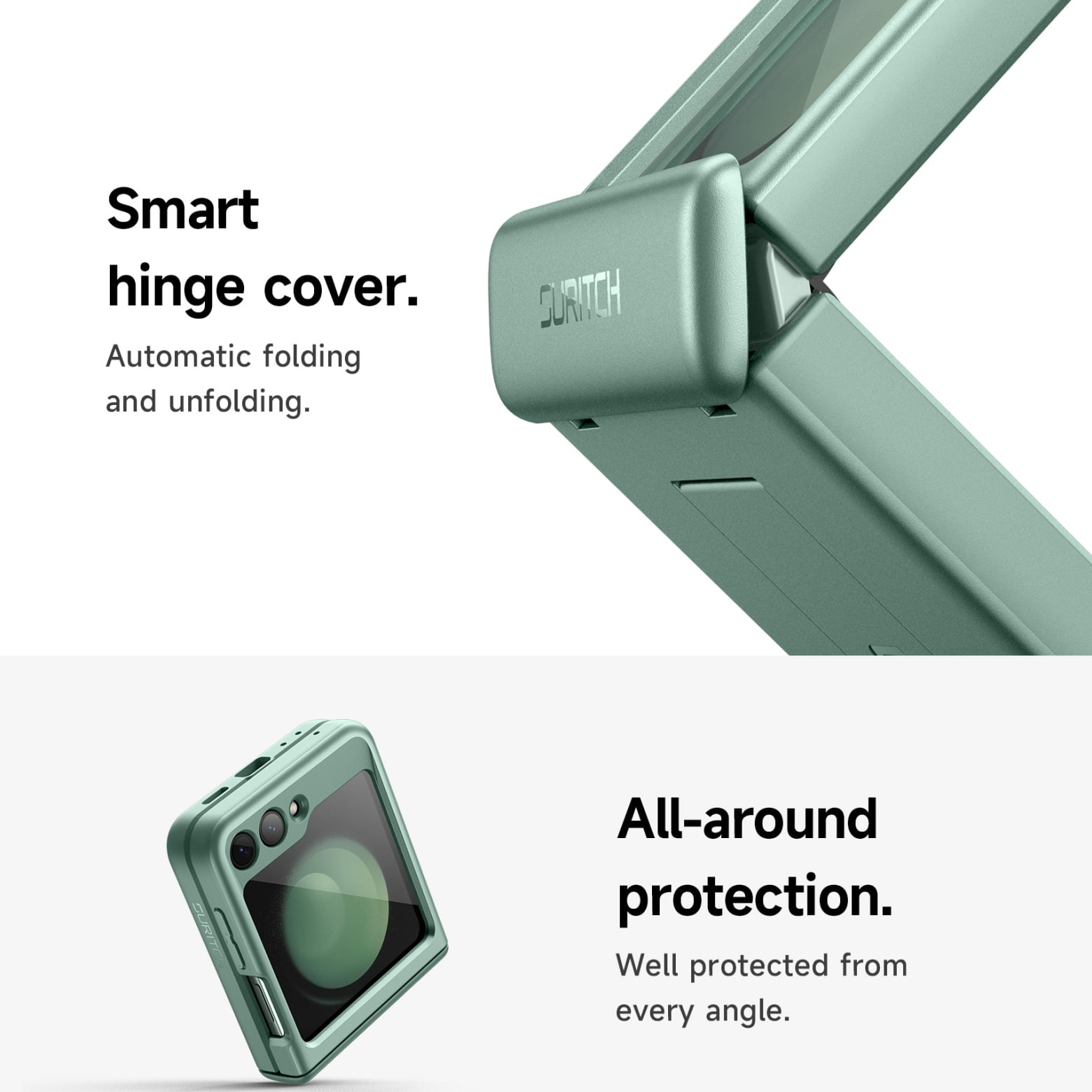 Suritch Cell Phone Case for Samsung Galaxy Z Flip 5 with Built-in Screen Protector and Kickstand, Green
