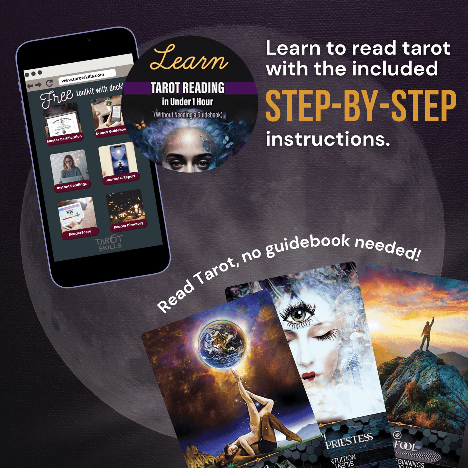 Tarot Skills Star Kissed Tarot Deck, Tarot Cards with Meanings on Them Including “Golden Dawn” Astrology Zodiac and Planets, Keywords, Reversed, Elements