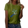 thumbnail image 4 of NAMTYQX Womens Tshirts Cotton Loose Fit Plus Size Loose Breathable Stretch Trending Gemustert Pattern Short Sleeve Crewneck Cute Summer Tops for Women Army Green Size L, 4 of 5