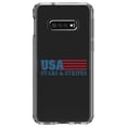 thumbnail image 1 of DistinctInk Clear Shockproof Hybrid Case for Samsung Galaxy S10e (5.8" Screen) - TPU Bumper Acrylic Back Tempered Glass Screen Protector - USA Flag Stars & Stripes, 1 of 2