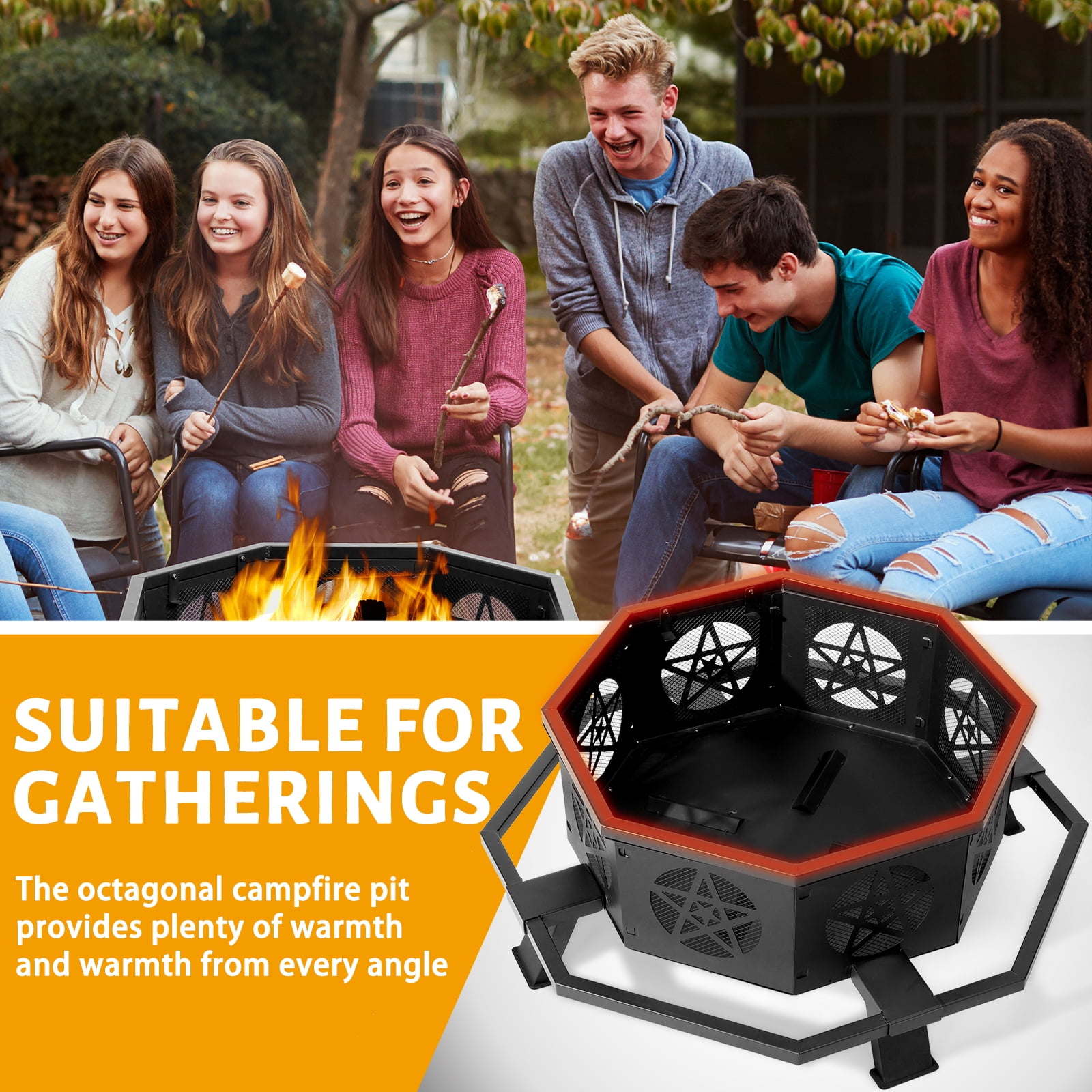 Zimtown Fir Pit for Outside 43 inch Iron Wood Burning Fir Pit with Anti-scald Footrest