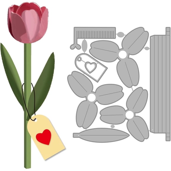 3D Tulips Labels Cutting Dies Flower Card Making Die Cut Carbon Steel Die Cuts Stencils Blessing Card Scrapbooking Embossing Template Dies for Birthday Greeting Cards Album Decor Colorful