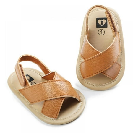 

Newway Summer Sandals Newborn Boy Girl Prewalker Infant Toddler PU Leather Non-slip Soft Sole Crib Shoes 0-18M