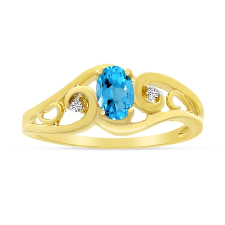 10k Yellow Gold Oval Blue Topaz And Diamond Ring