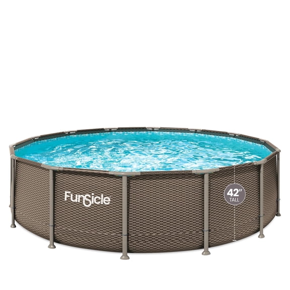 Funsicle Oasis Designer Above Ground Metal Frame Swimming Pool Set – with FB1200S AutoSkimmer Pump, Ladder, Cover, Cloth & Deluxe Maint. Kit, 14' x 42", Round, Double Rattan