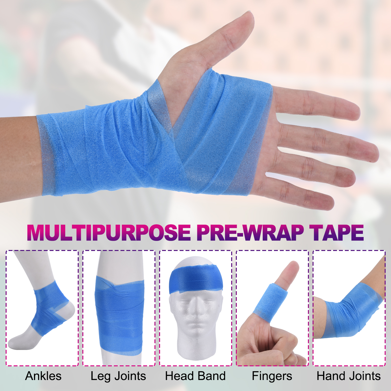 30 Yard Foam Sports Pre-Wrap Breathable Athletic Pre-wrap Tape for Hair Ankles Wrist, 8 Colors 12 Pack