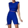 thumbnail image 1 of Kmbangi Women Solid Color Clothes Set Tops+High Waist Shorts with Drawstring, 1 of 8