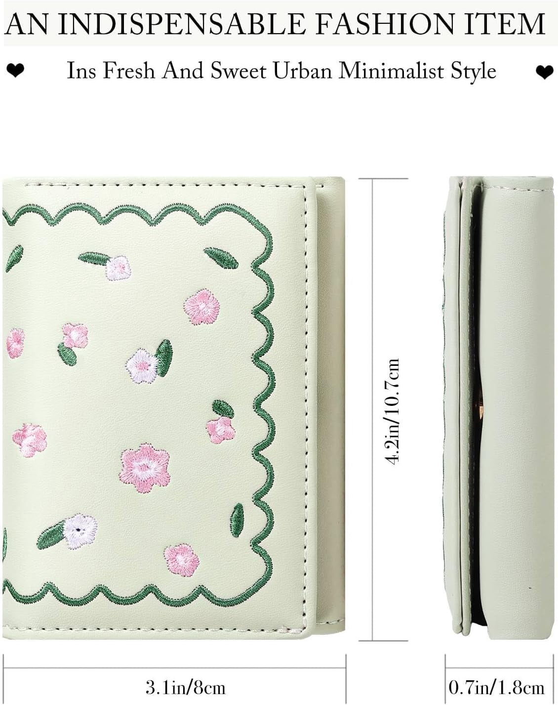Cute Embroidered Small Flowers Wallet Card Holder, Small Trifold