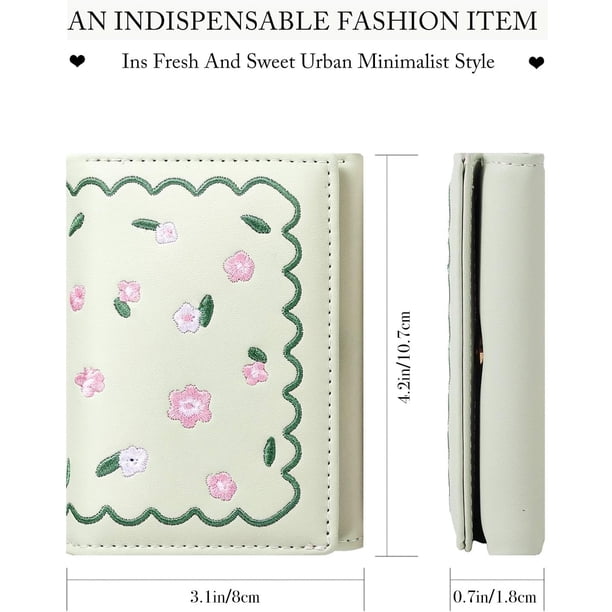 Cute Embroidered Small Flowers Wallet Card Holder, Small Trifold