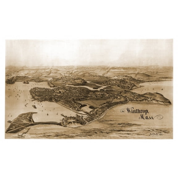 Historic Map of Winthrop Massachusetts 1894 Suffolk County Canvas Art - (24 x 36)