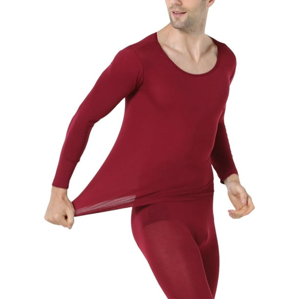 facefd Thermal Underwear Elastic Autumn Winter Home Office School Inner Wear Slim Warm Tops Bottom Clothes Pants Suit for Male Man Black Wine Red