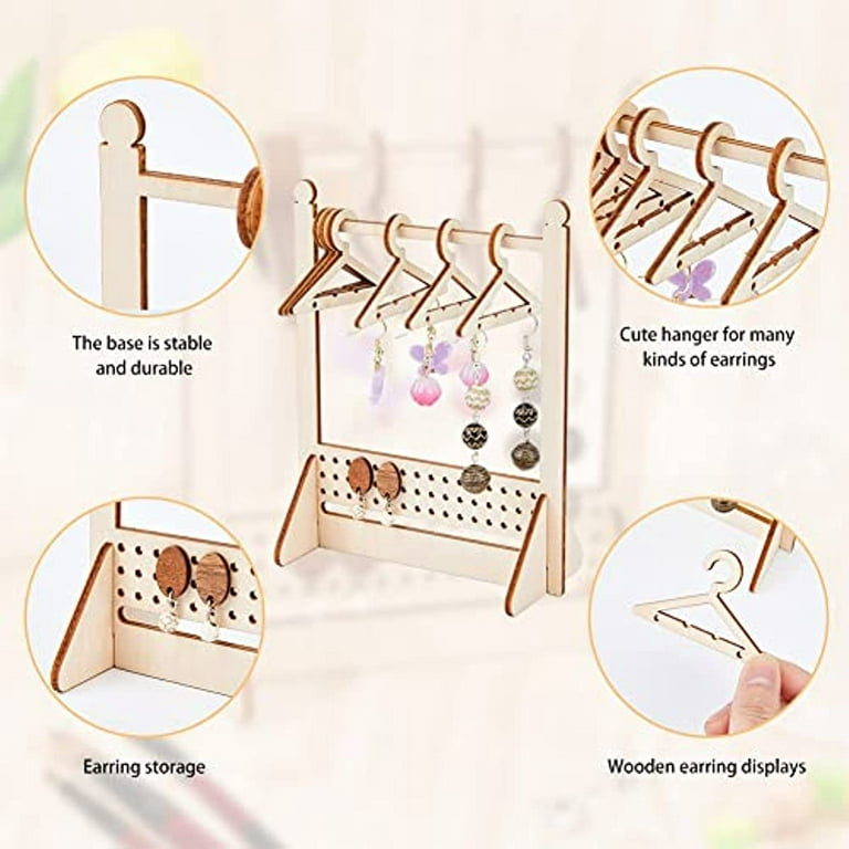 1 Set Wooden Hanger Earrings Display Stand with 8Pcs Coat Hangers Cute  Jewelry Stand Organizer Earring Rack Holder Ear Studs Display Rack for  Retail Show Personal Exhibition 12x6x15cm 