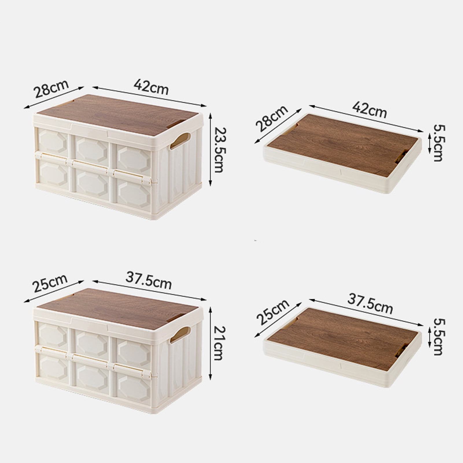 The foldable outdoor camping storage box has a large capacity of 48L, the  foldable storage box equipped with a wooden cover and rollers can be used