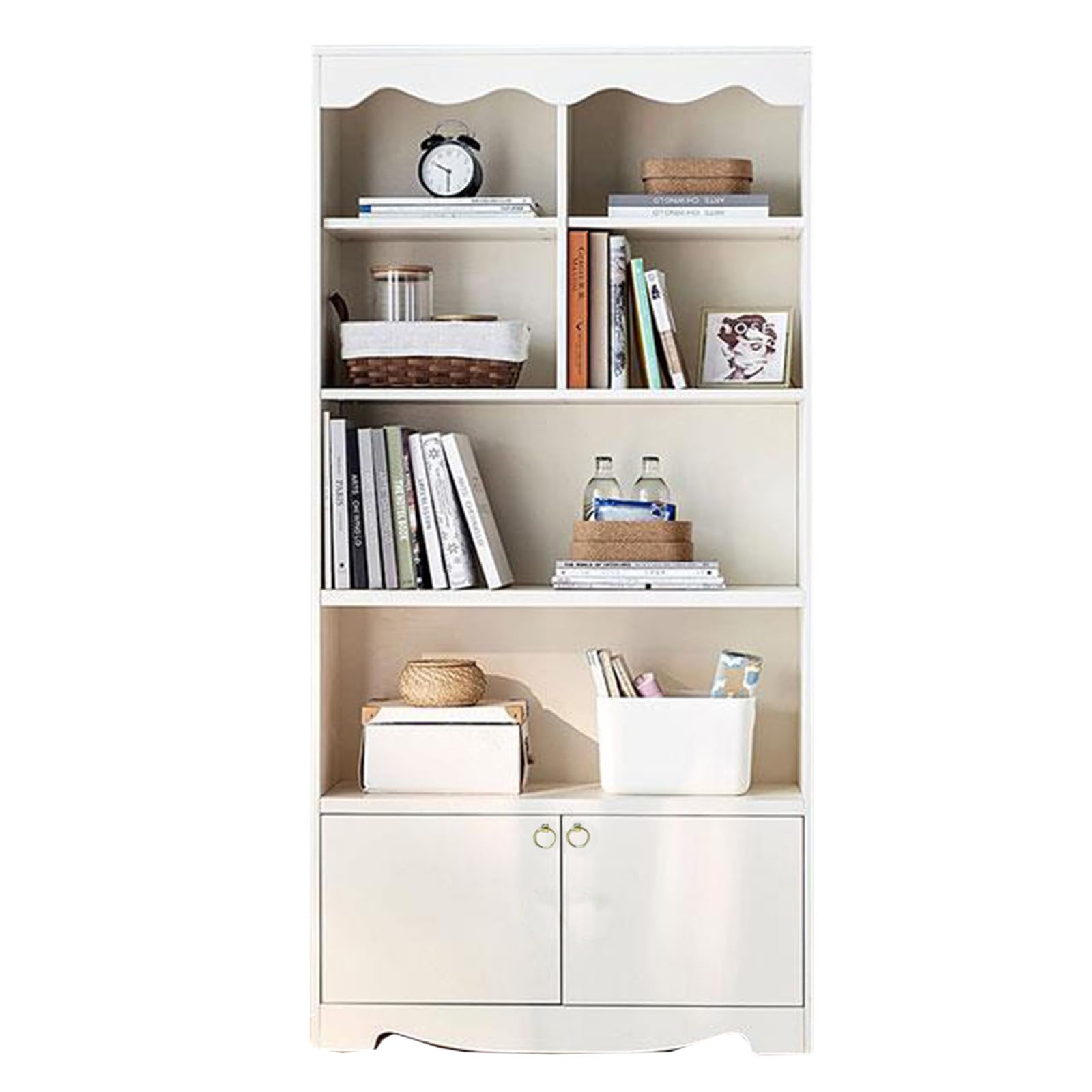 63 Inch Tall Bookshelf with Open Storage Shelves & Doors, 5-Tier  Modern Wooden Floor Standing Display Storage Shelves, Home Decor Furniture for Office, Living Room, Bedroom