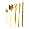 thumbnail image 3 of Juego de Cubiertos portátiles de acero inoxidable kusrkot utensilios de cocina para oficina barbacoa hogar 5 uds Oro Cubiertos para picnic, 3 of 8