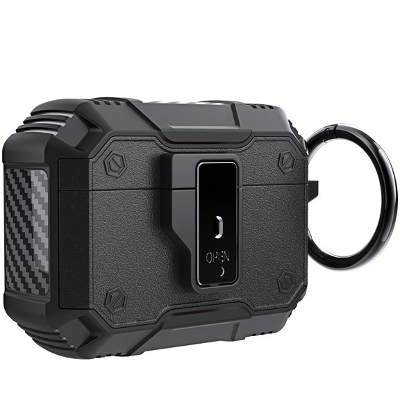 Dteck for AirPods Pro 2nd Gen Case with Secure Lock Clip, Hard Shell Full-Body Protective for Women Men with Apple AirPods Pro 2 Wireless Charging Case,Front LED Visible,Black