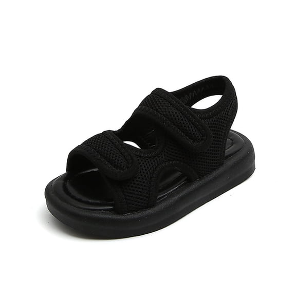 LNMQLPDBS Toddler Girl Sandals Adjustable Double Band Solid Color Soft Soles Boys' Beach Shoes Girls' Sandalswith Mesh Summer Cool Lightweight Breathable Sandals for Outdoor Black 5-5.5 Years
