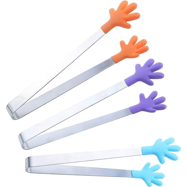 Pinzas de silicona de 5 pulgadas, 3 piezas, pinzas de silicona con forma de mano para alimentos