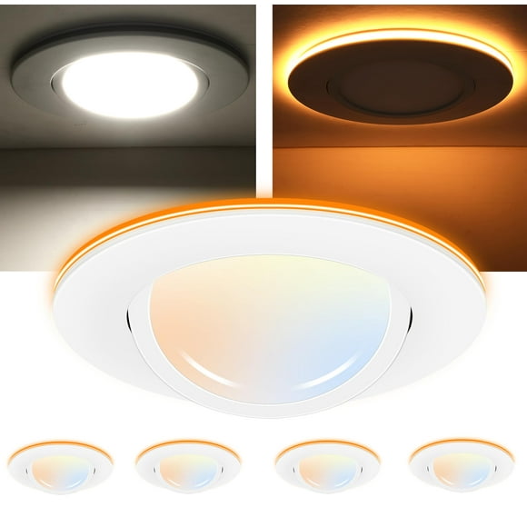 CLOUDY BAY [4 Pack] 6 inch 5 Color Swivel LED Gimbal Recessed Light with Night Light,12W CRI80+ 950LM,2700K/3000K/3500K/4000K/5000K&iuml;&frac14;Canless Angled Adjustable