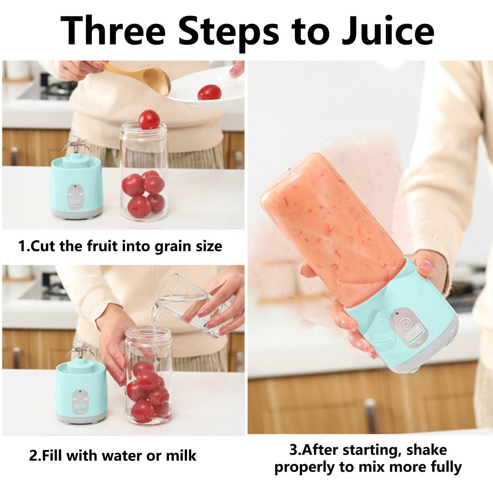 Lunxisen 3 pcs Portable Blender Personal Electric USB, Portable juicer Shakes and Smoothies Blender，Small Blender
