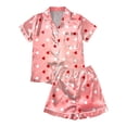 thumbnail image 5 of TOOYOU Women Pajama Set Valentine's Day Short sleeve Sleepwear Loungewear Silk Satin Button Down Heart-shaped printing Lightweight Soft 2Pcs Pjs Set Nightwear, 5 of 5