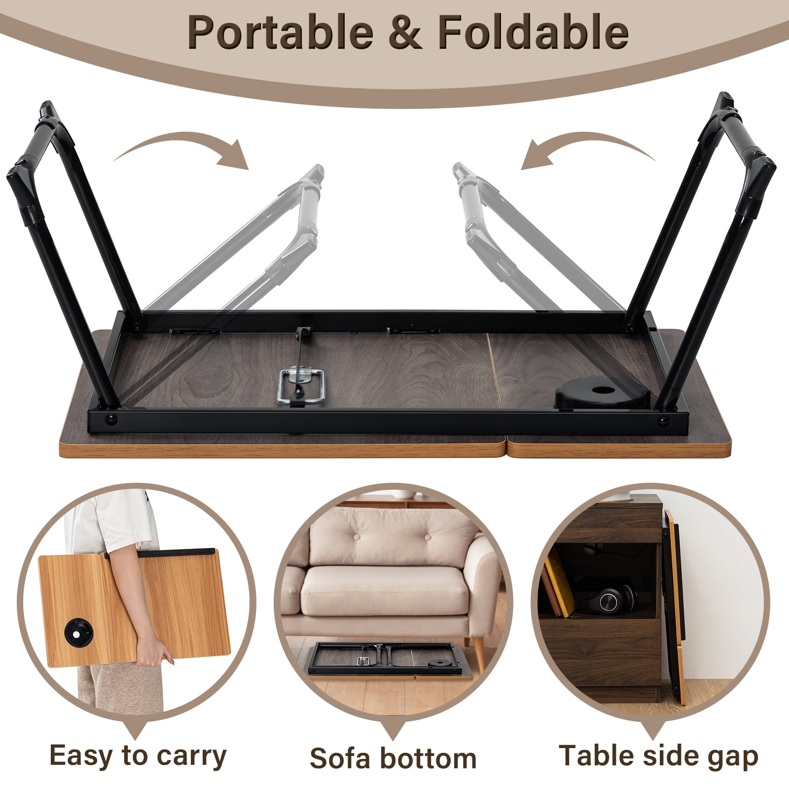 HONEIER Laptop Desk with 5 Adjustable Angles, Foldable Lap Desk with Cup Slot, Bed Desk Tray Table for Eating Reading Working on Bed Couch Sofa, Folding Lap Tray for Home Office, Bedroom