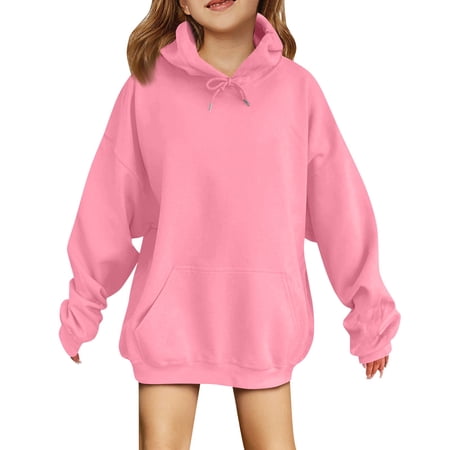 MLQIDK Black Hoodie Kids Girls Sweatshirt 10-12 Years Long Sleeve Solid Color Cute Plain Hoodie Pullover Cute Kids Clothes 120(5-6 Years)