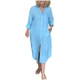 thumbnail image 2 of ClodeEU Women's Lightweight Long Sleeve Linen Blend Midi Dress,Button Down Beach Dress with Pockets Sky Blue,Womens Plus XXXL, 2 of 6