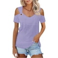 thumbnail image 5 of Simua Womens Summer Tops V-Neck O Ring Cold Shoulder Tank Tops Casual Short Sleeve T-shirt Blouse, 5 of 8