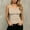 Beige, variant on Women's V Neck Horizontal Stripe Ribbed Sleeveless Tank Top, Fitted Curved Hem Casual Layering Camisole Blouse