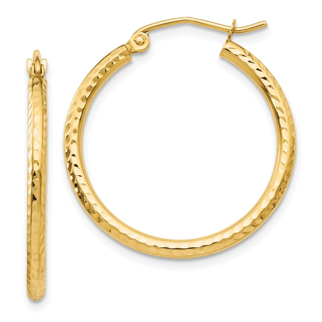 Boucles d'Oreilles Créoles en Or Jaune 14k, Tube Rond 2 mm