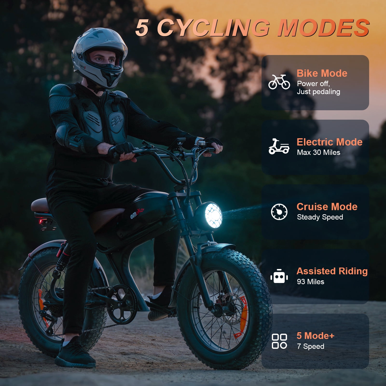 Emoko C93 750W 20x4.0" Fat Tire Electric Bike for Adults, 48V 20Ah 19.8 mph Ebike, 43 Miles UL2849