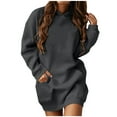 thumbnail image 2 of Babysbule Winter Womens Hoodie Dresses Women's Long-Sleeved Pocket Pullover Hoodie Dress Waist Sweatshirt Solid Tops, 2 of 5