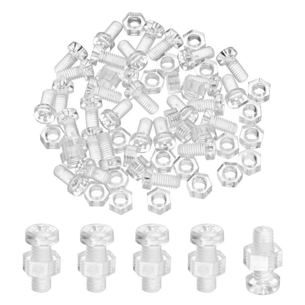 Uxcell Kit de Tornillos y Tuercas Hexagonales Transparentes Claros de 30 Piezas, Tornillos de Cabeza Redonda de Acrílico Plástico M5x10mm