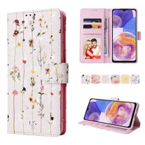 Nalacover Wallet Case for Samsung Galaxy A23 5G, Bling Flower Pattern PU Leather Wrist Strap Handbag Magnetic Clasp Flip Cover with Kickstand Card Slots Holder Soft TPU Shockproof Case,Dried Flowers