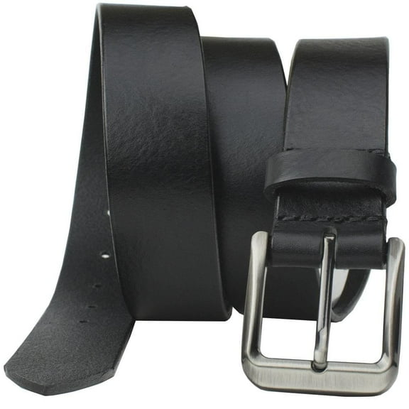 New River Black Leather Belt by Nickel Smart® - Nickel Free Buckle with 1.5 Inch Wide Black Leather Strap. Full Grain Leather with Unique Rippled Texture, Hypoallergenic Silver Buckle, USA Made
