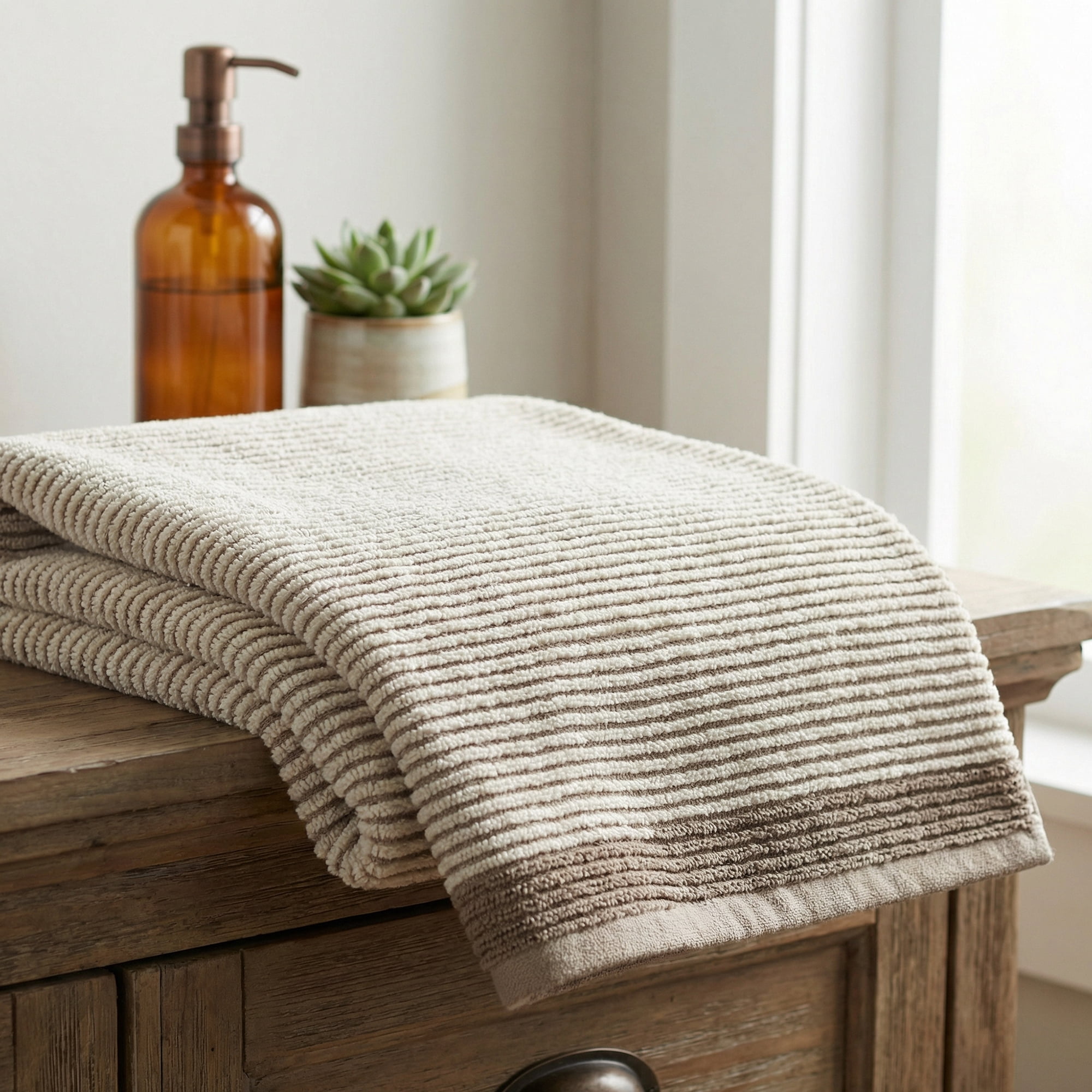 Unique Bargains Soft Highly Absorbent Cotton Striped Bath Towel 2 Pack Brown 55"x28"
