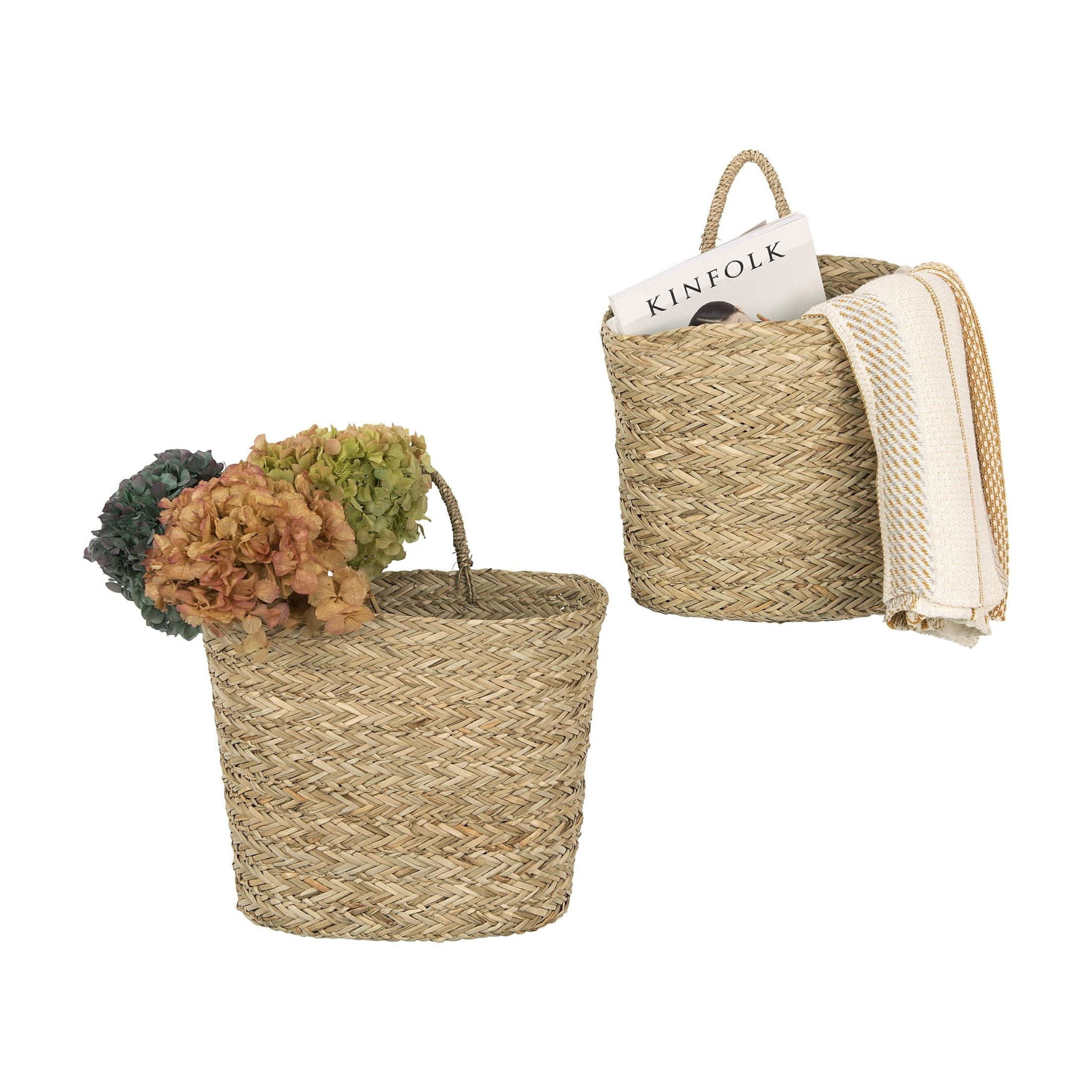 Creative Co-Op Handwoven Seagrass Wall Mount Baskets with Handles, Natural, Set of 2