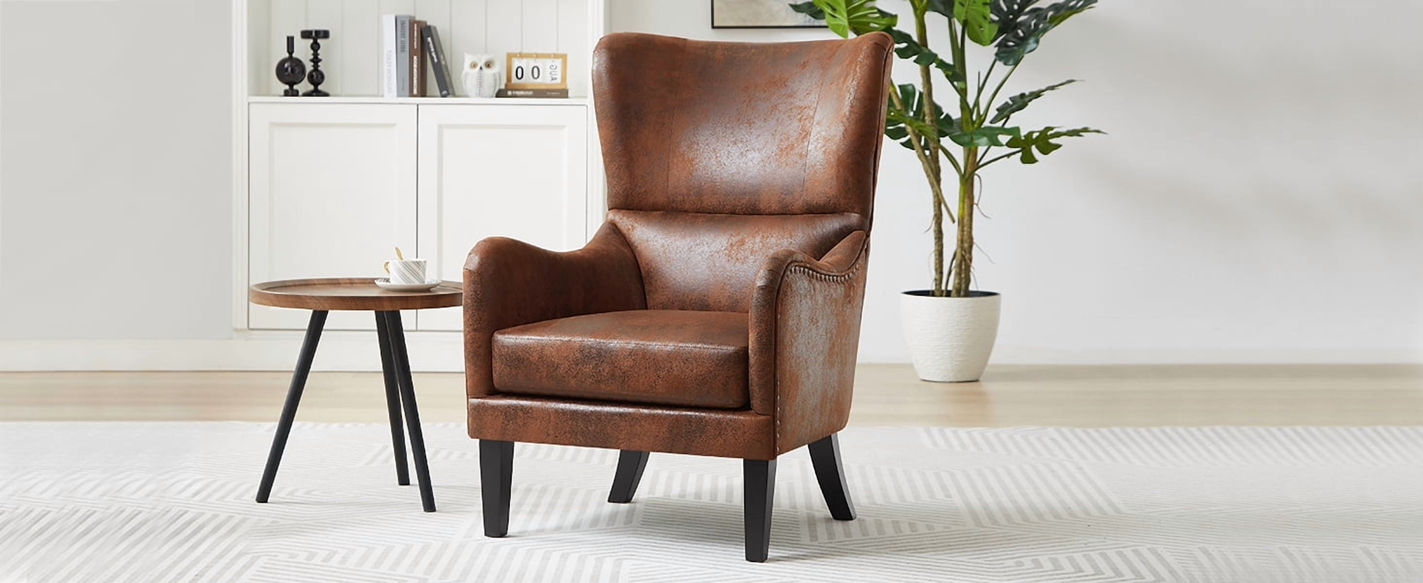 Noble House HI-BACK Studded Arm Chair for Living Room Study Bedroom,Classic Design,Brown