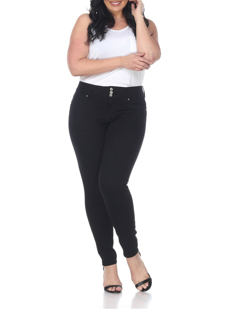 White Mark Women's Plus Size Super Stretch Black Denim Jeans