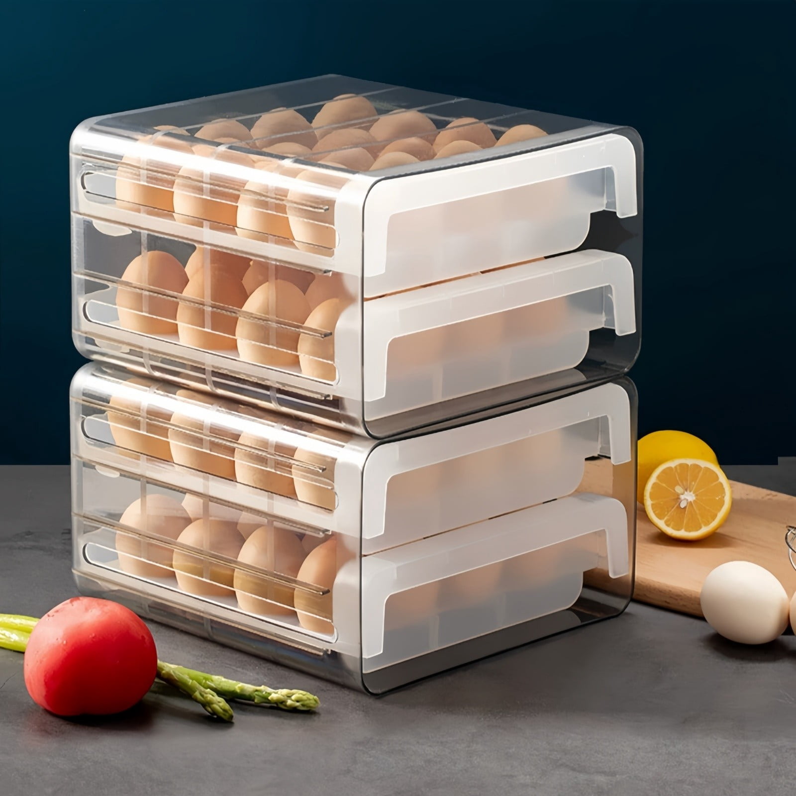 Large Capacity Egg Storage Solution for Refrigerator | Double Layer Egg with Lid and Seal | ABS Drawer-Style Fresh Keeping for Kitchen Organization