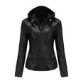 thumbnail image 4 of Feancey Women's PU Leather Jacket Motorcycle Bomber Jackets Biker Winter Coat with Detachable Hood Black M, 4 of 5