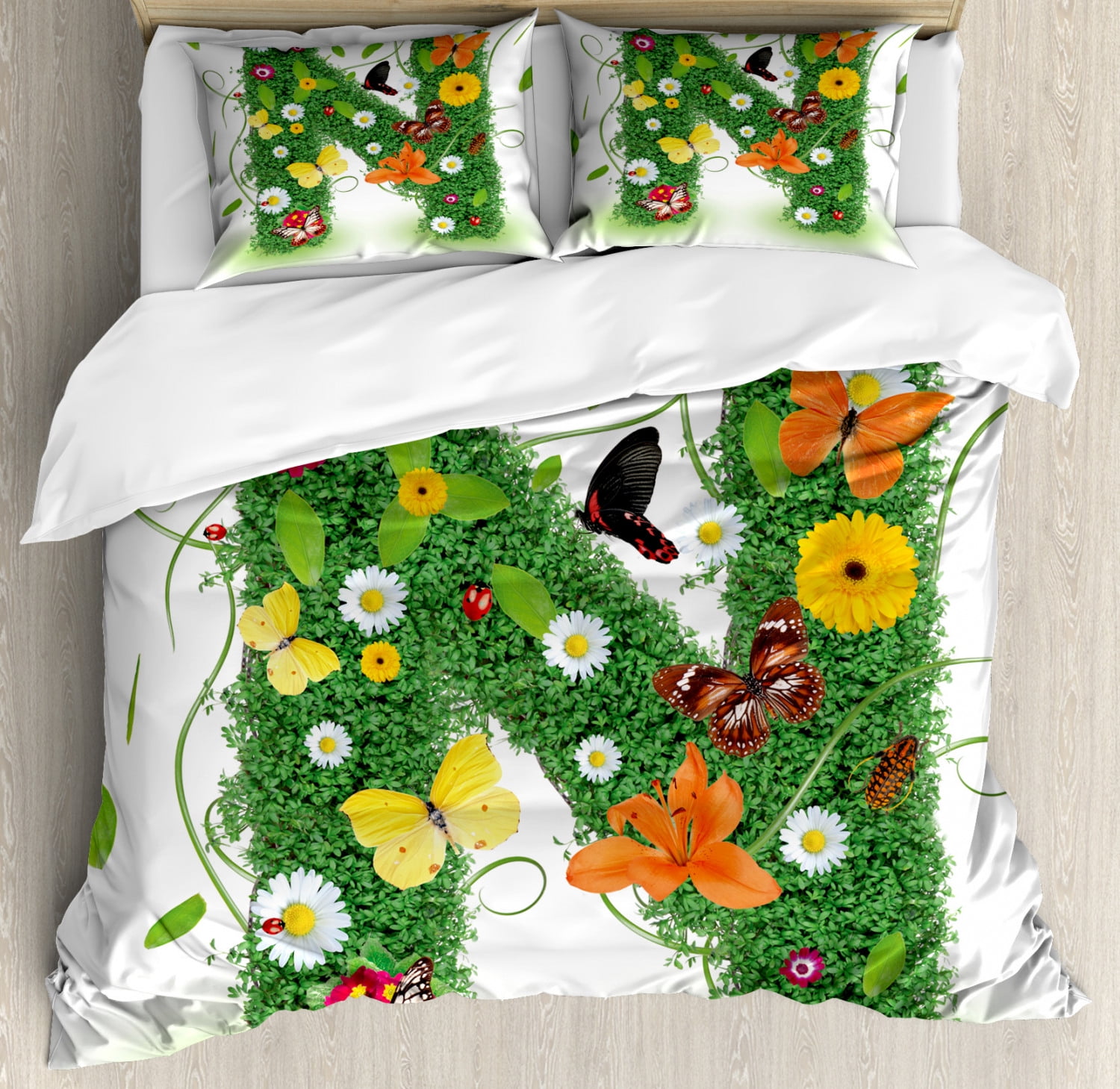Green Multicolor Floral Queen Duvet Cover Set with Pillow Shams