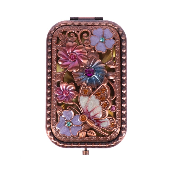1 espejo de maquillaje vintage para mujer, espejo de bolsillo de doble cara, portátil y plegable, para viajes al aire libre y compras (rosa).