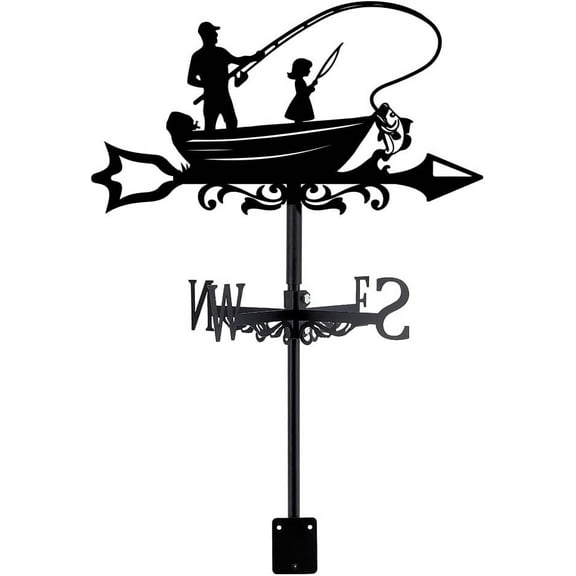 Weathervane Boat Fishing Wind Vane Weathercock Fishing Metal Weather Vane for Garden Farmhouse Decorative Outdoor Wind Measuring Tool Wind Direction Indicator for Yard Barn Sheds