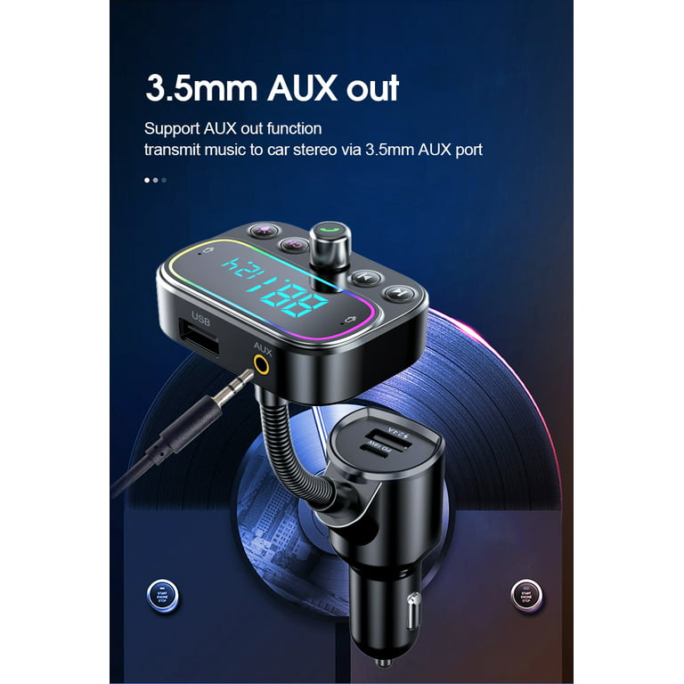 (Upgraded Version) Bluetooth FM Transmitter, Wireless Radio Adapter Hands-Free Car Kit , Pd18w and Smart 2.4a Dual USB Ports, Aux Input/Output MP3