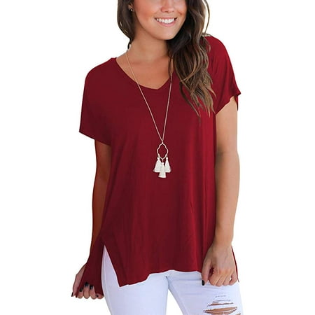 Womens Short Sleeve T Shirt V Neck Loose High Low Tee Shirts | Walmart ...